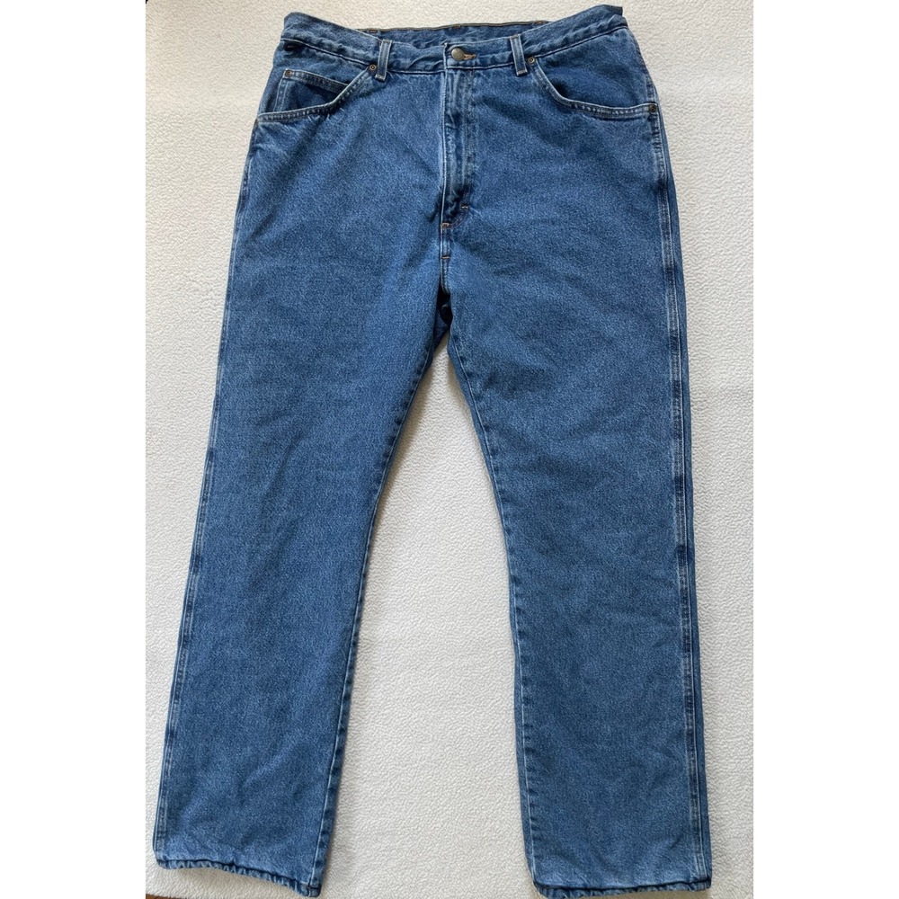 Wrangler Mens 36x32 Rugged Wear Jeans Blue Red Quilted Fleece Lined 33213SW